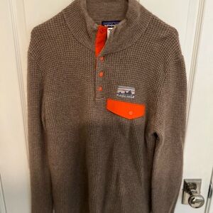 Patagonia Men's Brown Snap T cashmere Sweater with Orange Accents size small